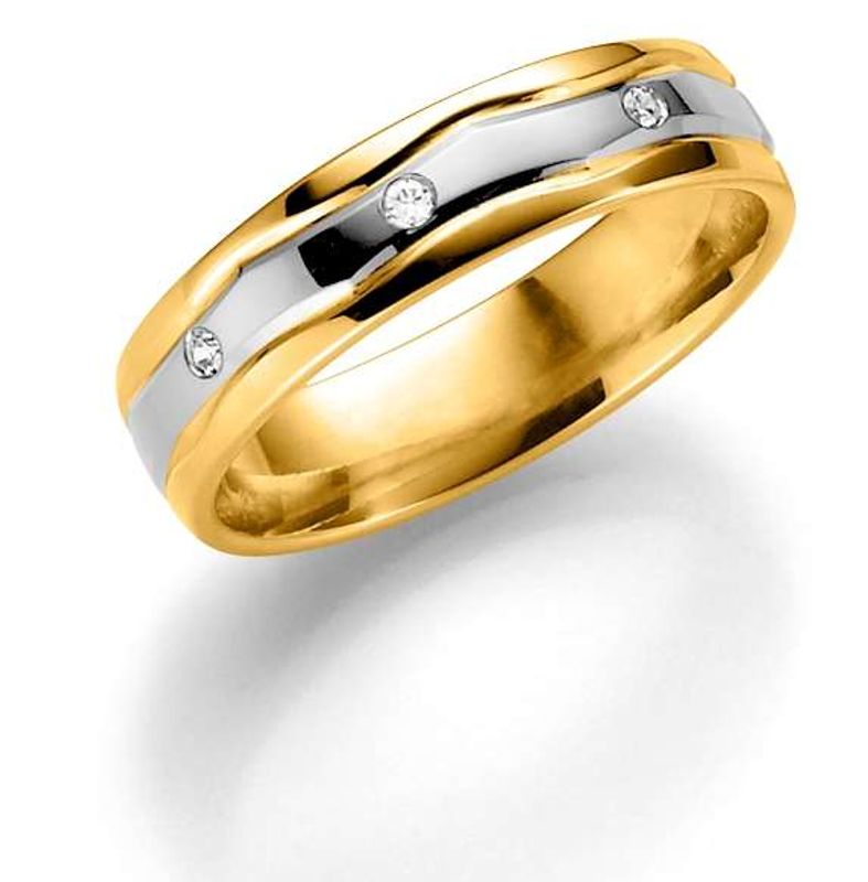 Giftering i tofarget gull 585, 5mm bredde, dia.0,03ct