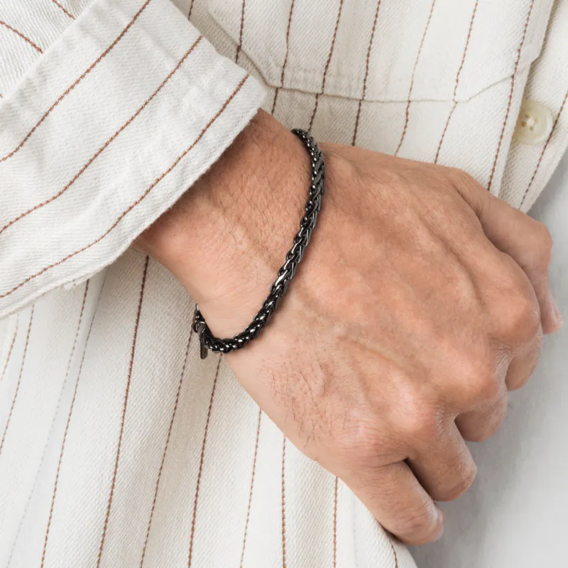 Lotus Style, armbånd i stål, sort PVD (bredde 4 mm, lengde 19-21 cm)
