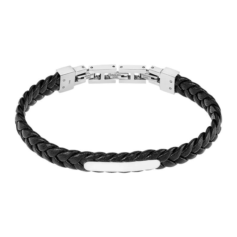 Lotus Style, armbånd i skinn og stål, sort (bredde 10,5 mm, lengde 22,3 cm)