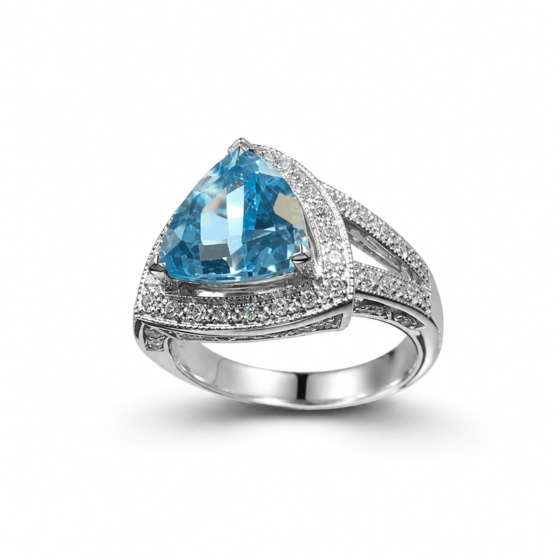 Ring AVALON 585 hvitt gull, blå Topas og diamanter 0,26ct TW VS str.58