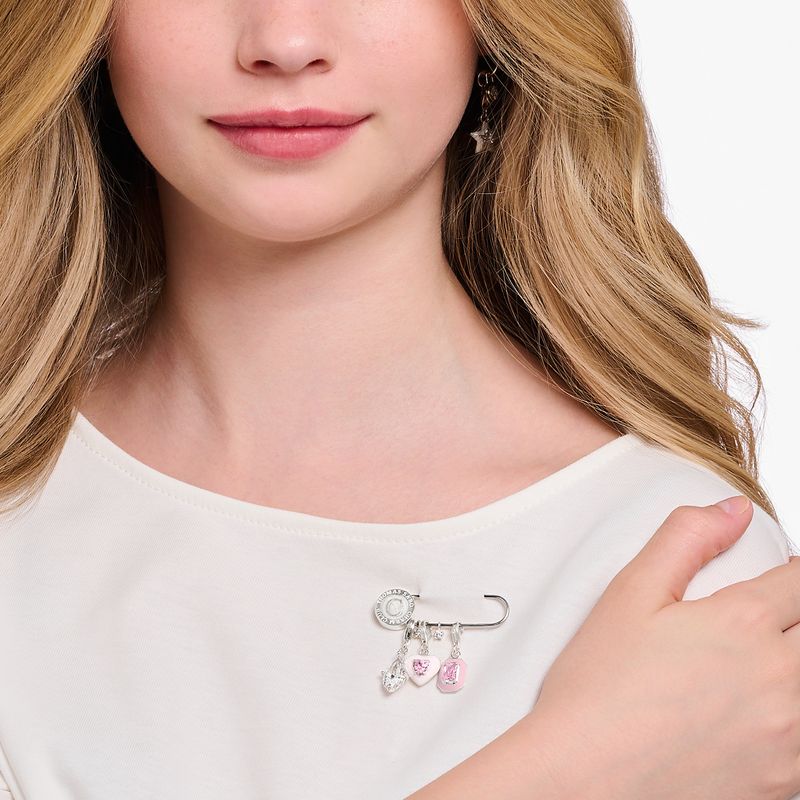 THOMAS SABO charm, rosa hjerte, sølv med emalje og cz