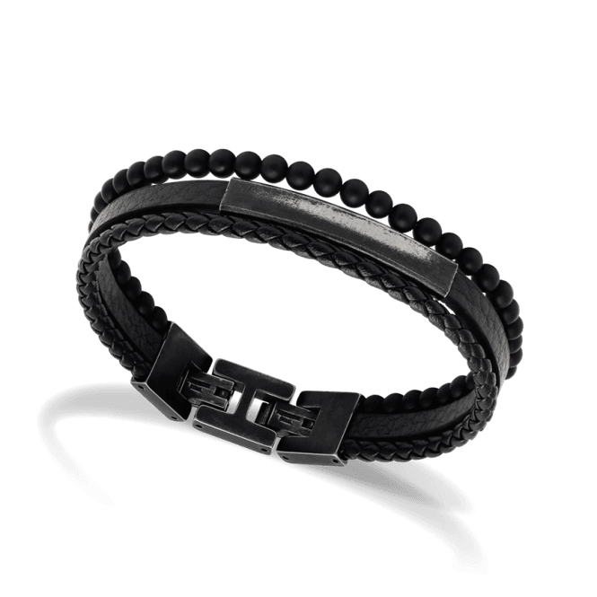 Hovedbilde Rochet armbånd- skinn-stål-agat- justerbar lengde