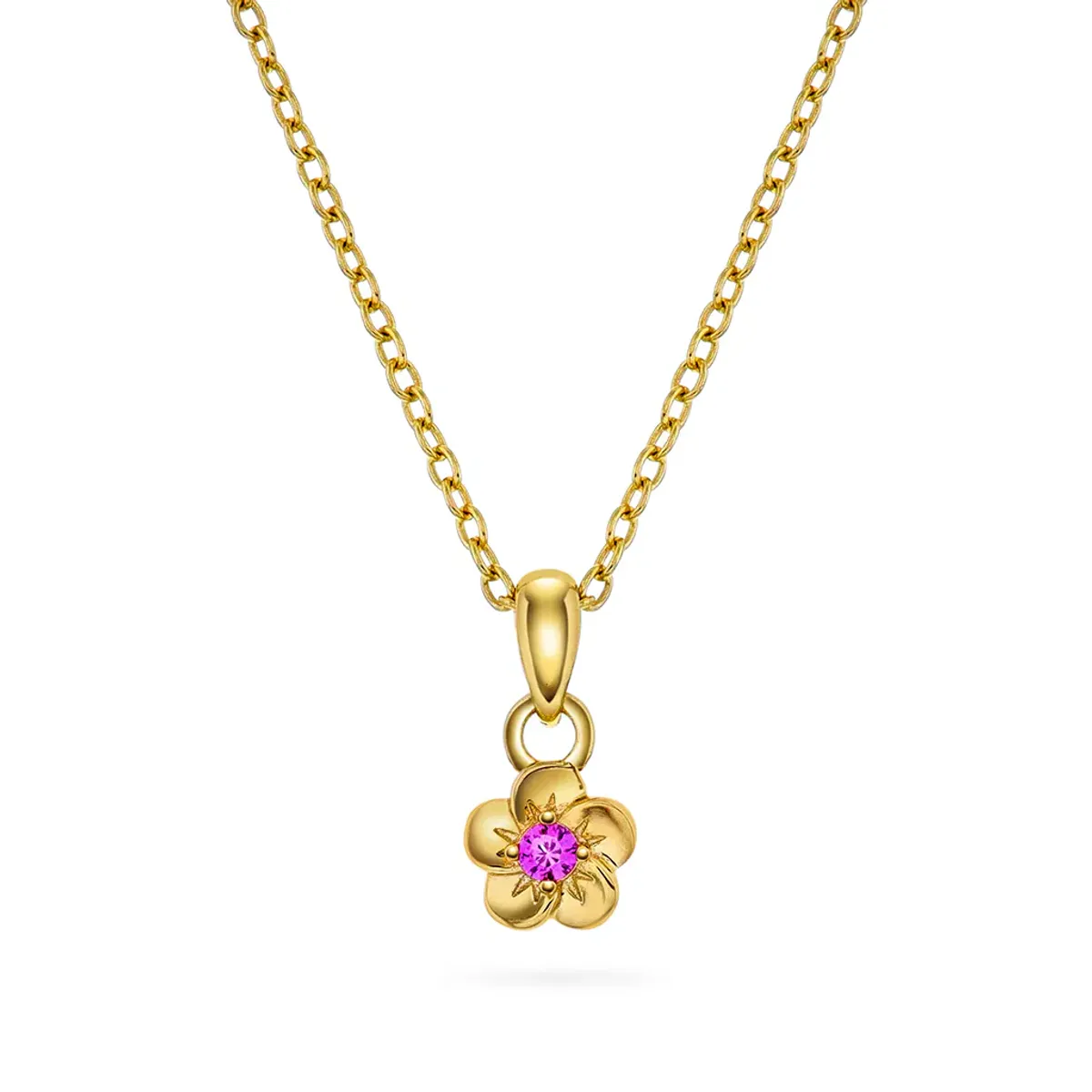 Smykke sølv med rosa zirkonia blomst, inkl.kjede