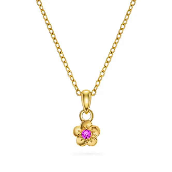 Hovedbilde Smykke sølv med rosa zirkonia blomst, inkl.kjede