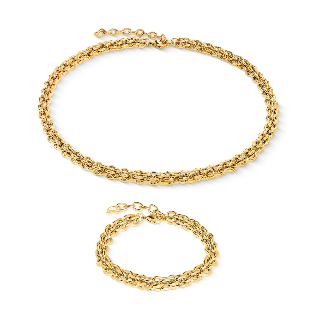 Coeur de Lion sett- halskjede + armbånd - gullfarget mesh