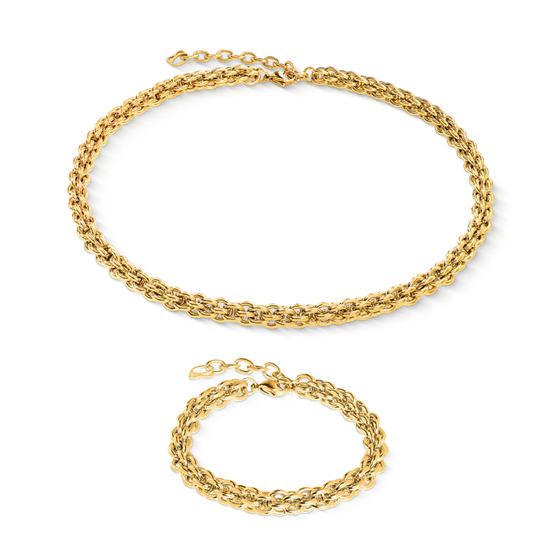 Coeur de Lion sett- halskjede + armbånd - gullfarget mesh