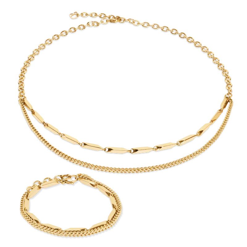 Coeur de Lion sett- halskjede + armbånd - gullfarget 