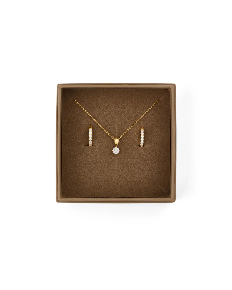 Mockberg Shiny Jolie Gold Combo Sett / Øreringer + kjede