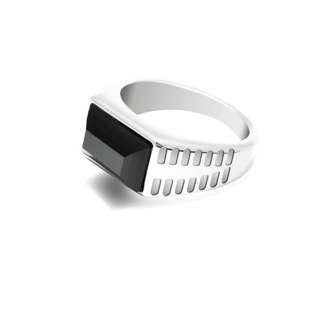 Hovedbilde Rochet herrering- polert stål og sort agat- 10mm